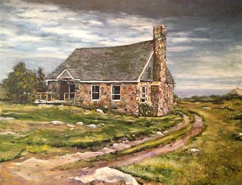 Stone Cottage At Star Island Nh Painting by Victor SOTO