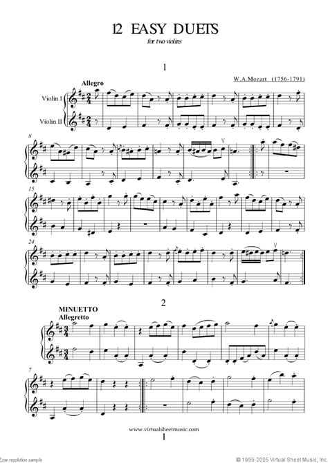 Mozart - Easy Duets sheet music for two violins [PDF-interactive]