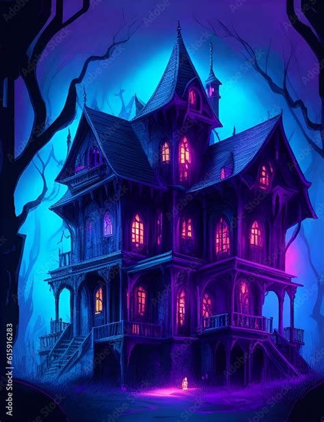 Fantasy Haunted House | Castle in the Night | Halloween Haunted House Stock Illustration in 2023 ...