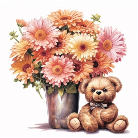 Premium AI Image | there is a teddy bear sitting next to a vase of ...