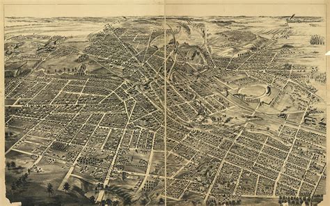 Battle Creek Michigan Antique Map Pictorial Perspective or Birdseye Map ...