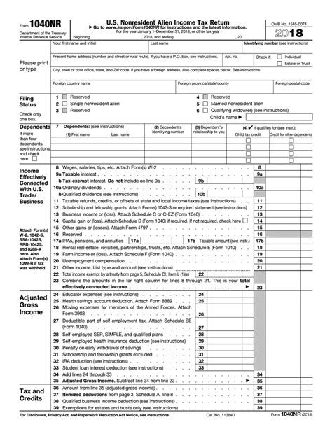 2018 Form IRS 1040 NR Fill Online Printable Fillable | 2021 Tax Forms 1040 Printable