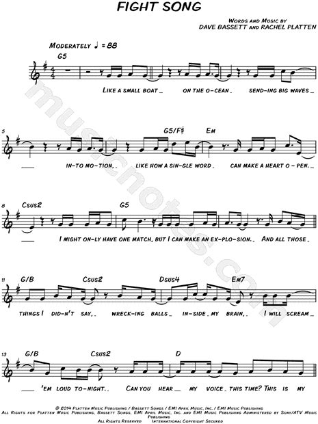 Rachel Platten "Fight Song" Sheet Music (Leadsheet) in G Major - Download & Print - SKU: MN0150470