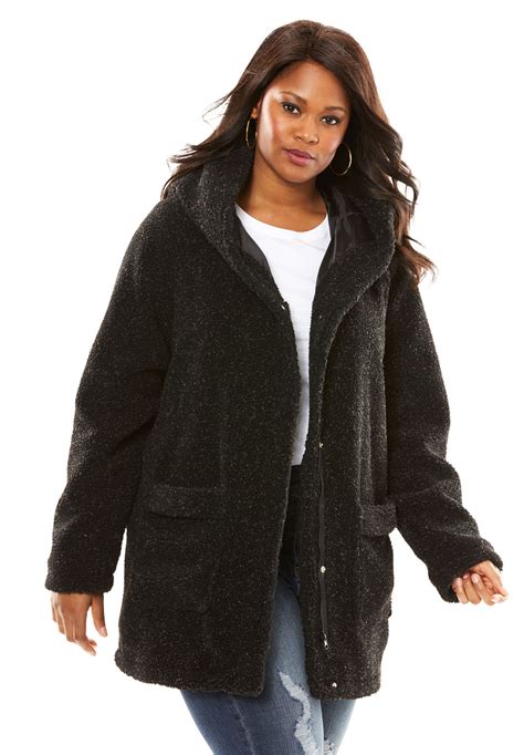 Roaman's - Roaman's Women's Plus Size Hooded Textured Fleece Coat Coat - Walmart.com - Walmart.com