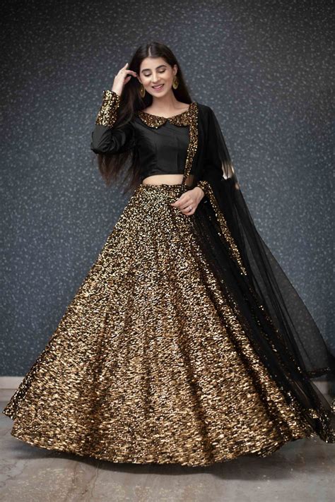 Buy Black And Golden Lehenga Choli Set Online In India | Label Shaurya ...