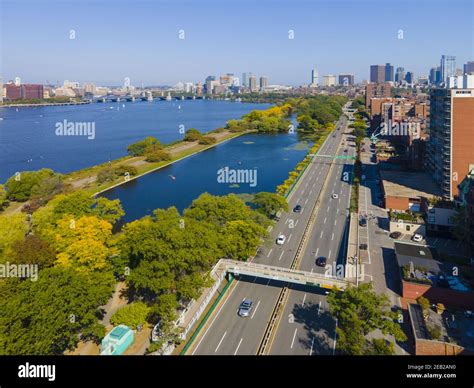 Charles River Esplanade and Storrow Lagoon aerial view on Charles River ...