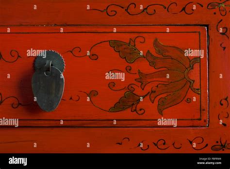 Detail of antique wooden Chinese cabinet Stock Photo - Alamy