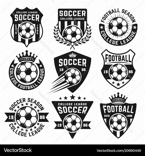 Soccer set black emblems or logos Royalty Free Vector Image