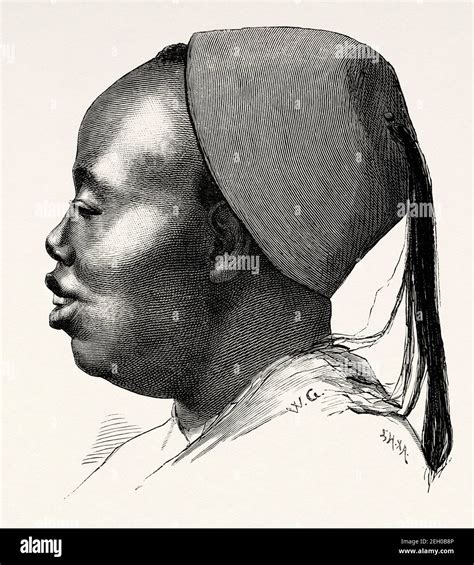 Portrait of a young male eunuch of the Ottoman Empire. Old 19th century engraved illustration ...