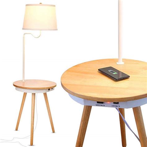 Brightech Owen Wooden Nightstand with LED Lamp, Wireless Charging Pad ...