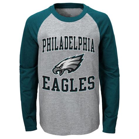 Philadelphia Eagles Youth Heathered Gray/Midnight Green Fan Gear Constant Raglan Long Sleeve T-Shirt