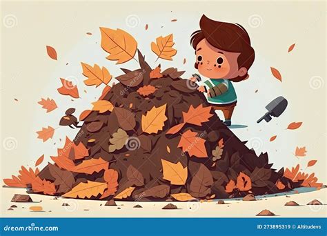 Cute Cartoon Character Making Leaf Pile in Park Stock Image - Image of background, welcome ...