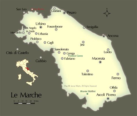 Map of Cities in the Marche Region of Central Italy