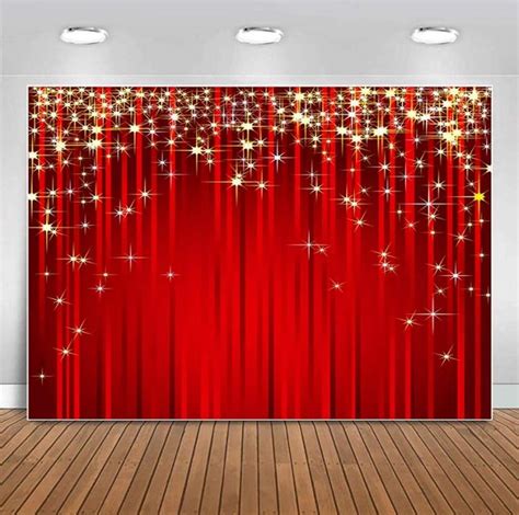 Gold Starry Red Photography Backdrop Glitter Golden Star Stripes ...