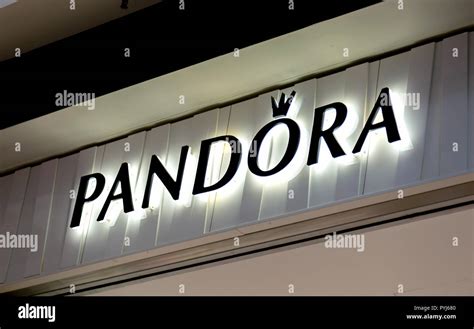 WETZLAR, GERMANY August 29 2017: Logo of a Pandora on a bag. Pandora is ...