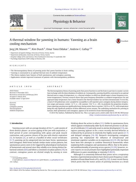 (PDF) A thermal window for yawning in humans: YAWNING as a brain cooling mechanism