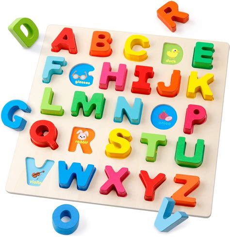 Natural Wooden Alphabet Puzzle Letters ABC Puzzle Board Toddlers Kids Early Educational Toys ...