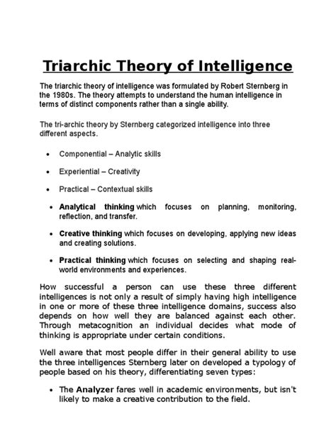 Triarchic Theory of Intelligence | PDF | Creativity | Psychological ...