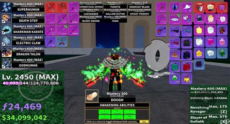 Blox Fruits | Max Level Account (2450) | Full Awakened Dough | Cursed Dual Katana, Hallow Scythe ...