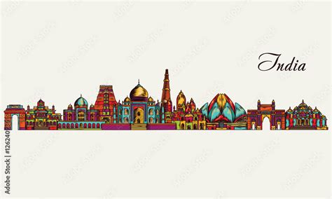 Hand drawn India skyline. Vector illustration Stock Vector | Adobe Stock