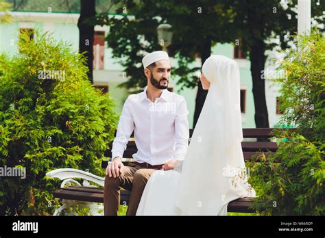 National wedding. Bride and groom. Wedding muslim couple during the ...