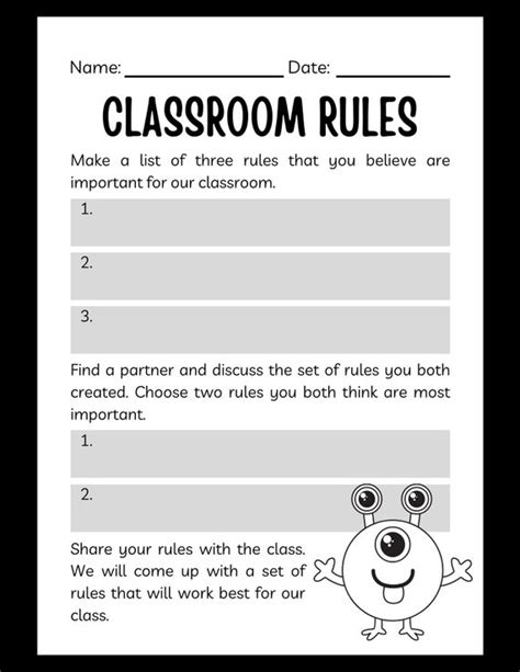 Classroom Rules Worksheet School Worksheet Class Handout - Etsy