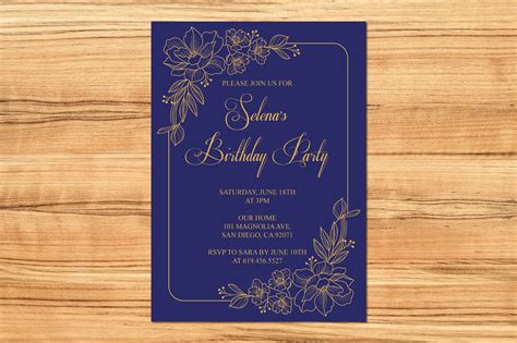 Blue and Gold Birthday Invitation/printable Gold & Navy Blue - Etsy