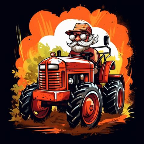 Premium AI Image | Cartoon illustration of a man driving a tractor with a beard generative ai