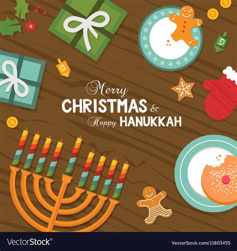 Merry christmas and happy hanukkah celebration Vector Image