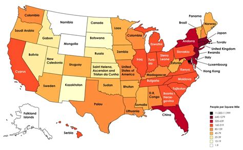 Map Of The 50 States Scaled Proportional To Population Density Vivid ...