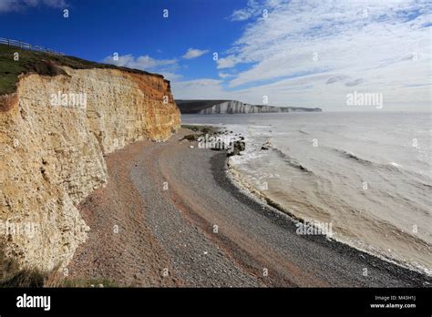 The 7 Sisters White Chalk Limestone Cliffs, Seaford Head, South Downs National Park, Sussex ...