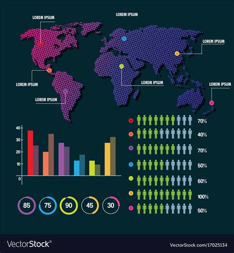 World map infographic demographic statistics Vector Image