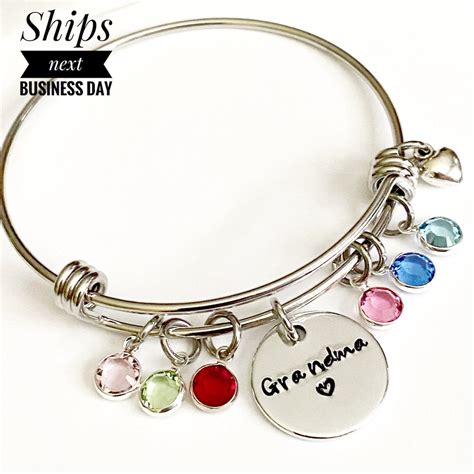 Personalized Grandma Bangle Bracelet Grandma Birthstone Bracelet ...