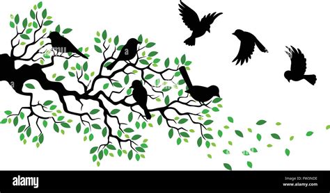 Illustration of tree branch with bird silhouette Stock Vector Image ...