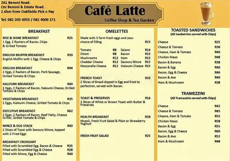 Cafe Latte Coffee Shop & Tea Garden Menu - Zomato SA