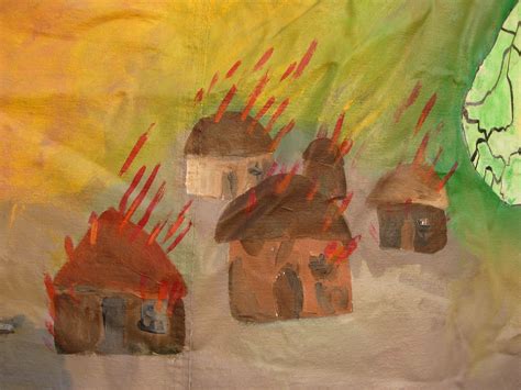 Burning village painting at encampment for Darfur | Darfur r… | Flickr