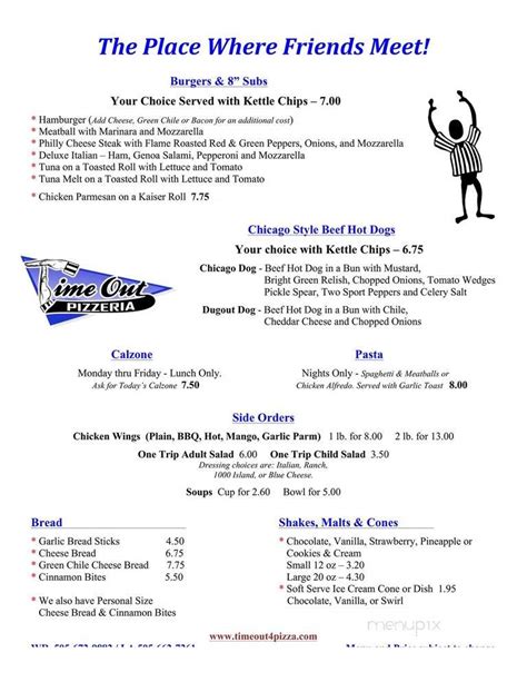 Menu of Time Out Pizza in Los Alamos, NM 87544