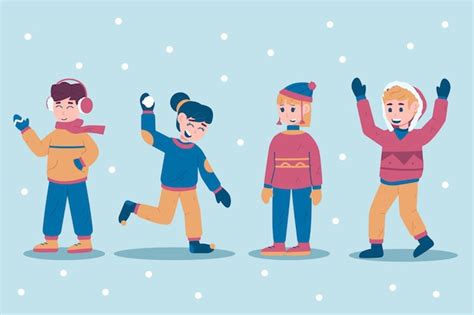 Free Vector | Hand drawn flat winter people collection