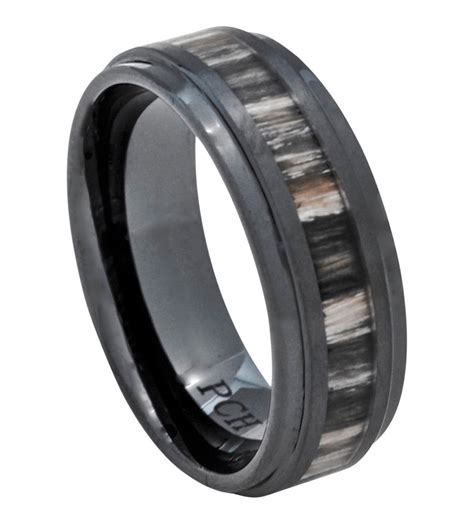 Black Ceramic Wedding Band with Real Zebra Wood Inlay