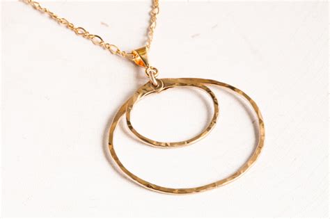 Double Happiness - Rustic Double Circle Pendant Necklace - Hammered ...