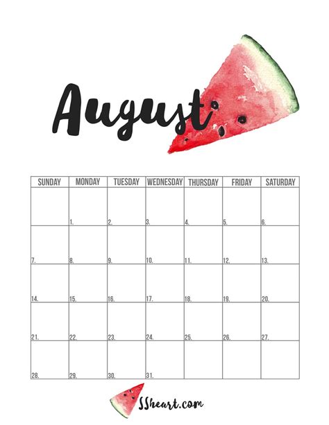 FREE PRINTABLE AUGUST CALENDAR! — SSHEART | August calendar, Free printables, Calendar