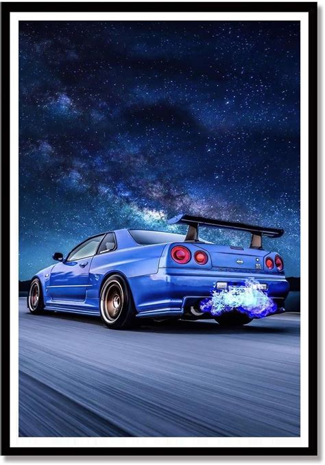 Buy GTR ?Poster Skyline GTR R34 Blue Poster Canvas Wall HD Print Art ...