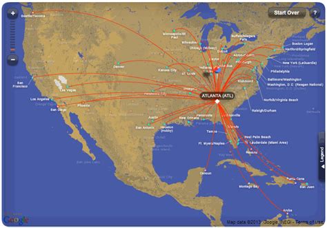 Southwest Airlines route map - from Atlanta