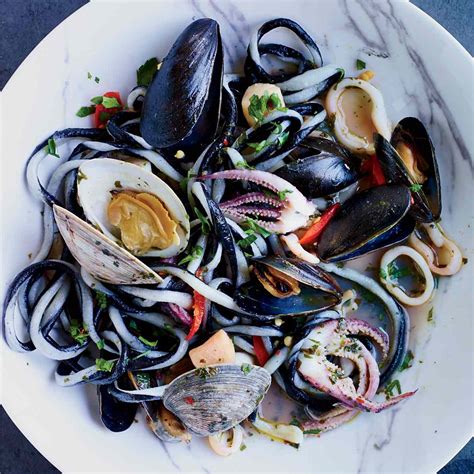 Black-and-White Pici Pasta with Squid and Shellfish Recipe - Eli Kulp