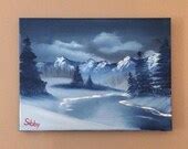 Items similar to Bob Ross Painting Style - Original Oil Painting on Canvas - Winter Scene ...