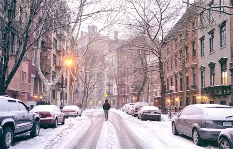 Wallpaper car, USA, United States, Winter, New York, Manhattan, NYC, Snow, man, Road, America ...