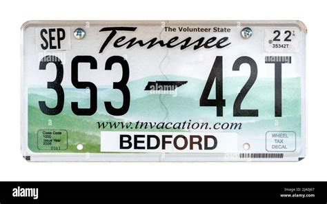 Tennessee license plate; vehicle registration number. Tennessee number ...