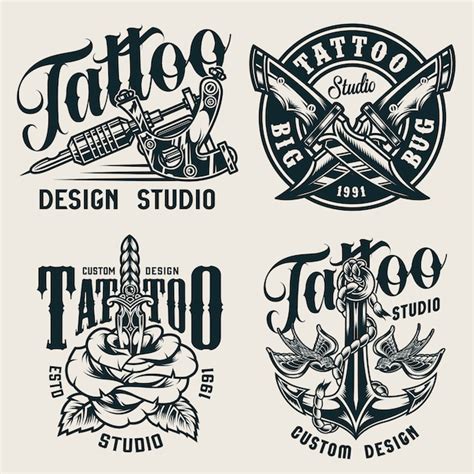 Free Vector | Vintage tattoo studio monochrome labels