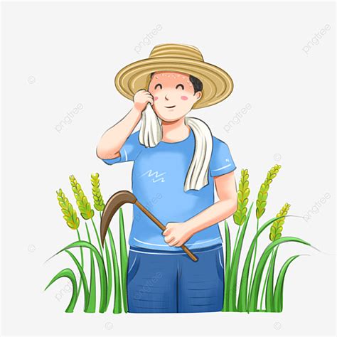 Strong Farmer Clipart Hd PNG, Cartoon Strong Farmer Man Cutting Wheat In The Field To Wipe His ...