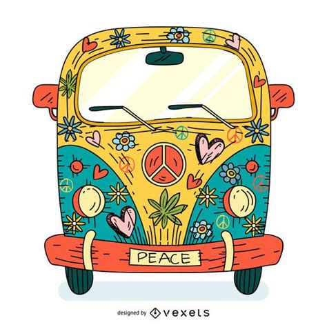 Colorful Hippie Van Cartoon - Vector Download